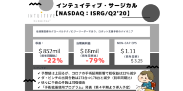 追加投資【ISRG：Q2’20】インテュイティブ・サージカル/手術支援ロボット世界トップ「ダ・ビンチ」の特徴・株価推移・配当金は！？