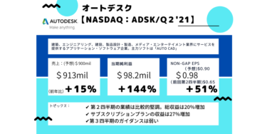 【ADSK：Q2’21】最新決算/オートデスク「設計者必携ソフトAutoCAD」サブスクリプションモデルへの華麗な転身で安定収入 ！
