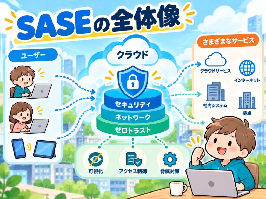 SASEとクラウドセキュリティの全体像を説明する図解