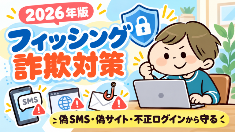 フィッシング詐欺・偽SMS・偽サイト対策を解説する2026年版アイキャッチ
