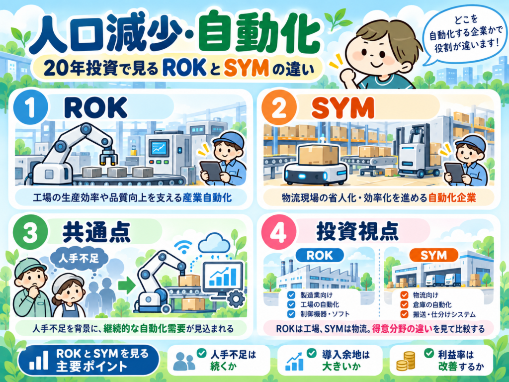 Rockwell Automation（ROK）とSymbotic（SYM）の違いを示す比較図