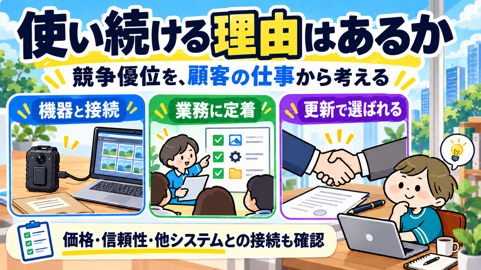 AXONの機器接続・業務定着・契約更新と競争優位の確認点