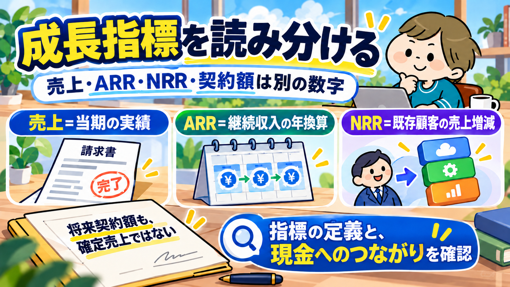 売上・ARR・NRR・将来契約額を区別して読む図