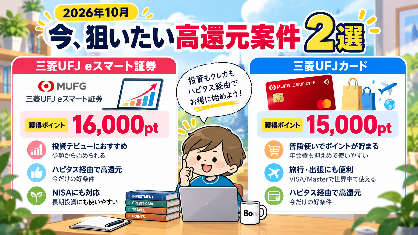 三菱UFJ eスマート証券16,000ptと三菱UFJカード15,000ptの比較